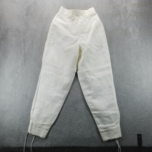 Aje Pants Womens 6 White Beige Ankle Lace Up Linen Designer Baggy Paperbag - Picture 2 of 10